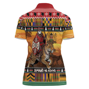 Afro Christmas in Kenya Safari Women Polo Shirt Black Santa Riding Leopards - African Pride