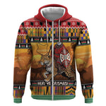 Afro Christmas in Kenya Safari Zip Hoodie Black Santa Riding Leopards - African Pride