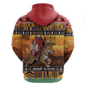 Afro Christmas in Kenya Safari Zip Hoodie Black Santa Riding Leopards - African Pride