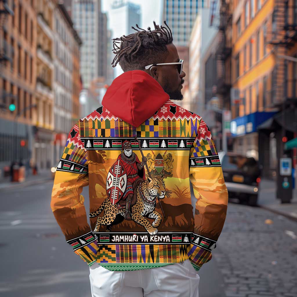 Afro Christmas in Kenya Safari Zip Hoodie Black Santa Riding Leopards - African Pride
