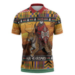 Kenya Safari Christmas Zipper Polo Shirt Black Santa Riding Leopards - Heri ya Krismasi