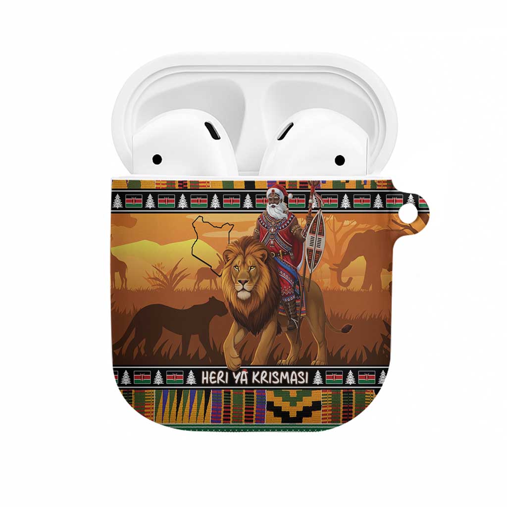 Kenya Safari Christmas AirPods Case Black Santa Riding Lion - Heri ya Krismasi