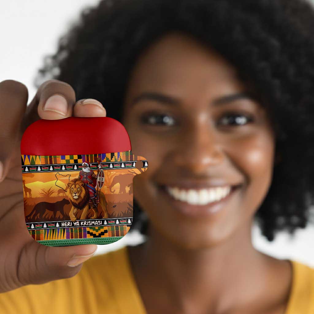 Kenya Safari Christmas AirPods Case Black Santa Riding Lion - Heri ya Krismasi