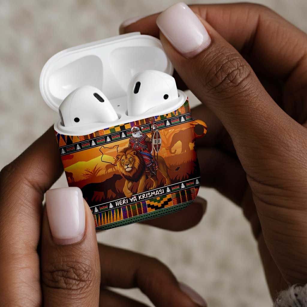 Kenya Safari Christmas AirPods Case Black Santa Riding Lion - Heri ya Krismasi