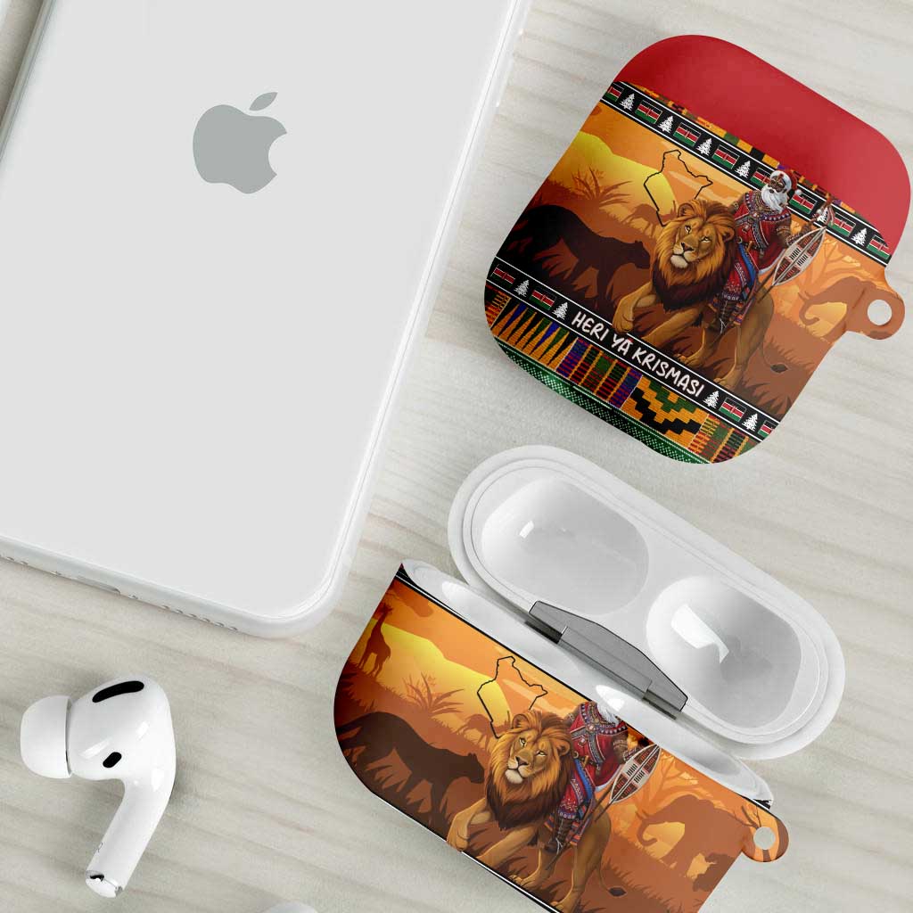 Kenya Safari Christmas AirPods Case Black Santa Riding Lion - Heri ya Krismasi