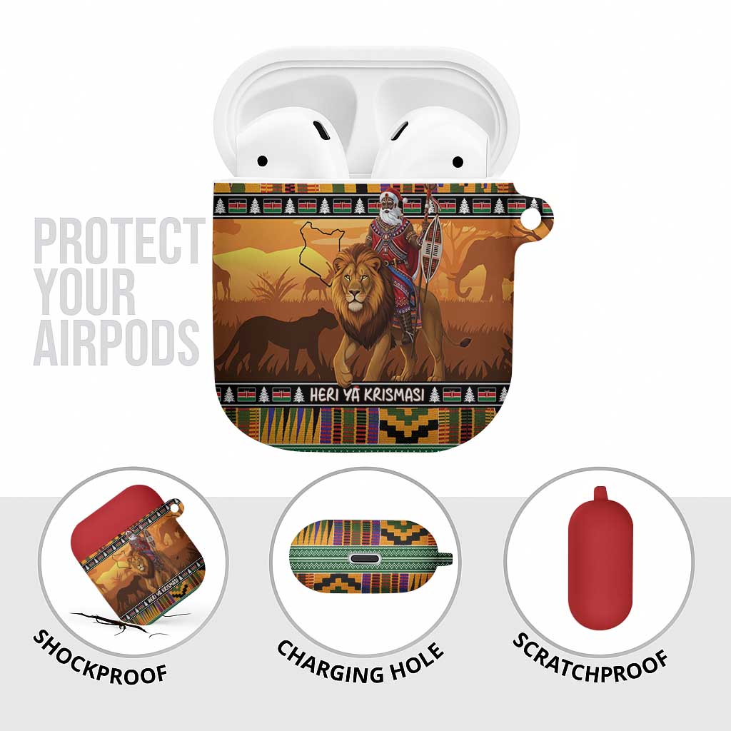 Kenya Safari Christmas AirPods Case Black Santa Riding Lion - Heri ya Krismasi