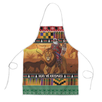 Kenya Safari Christmas Apron Black Santa Riding Lion - Heri ya Krismasi