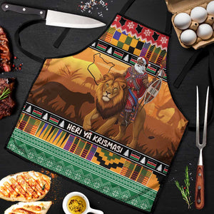 Kenya Safari Christmas Apron Black Santa Riding Lion - Heri ya Krismasi