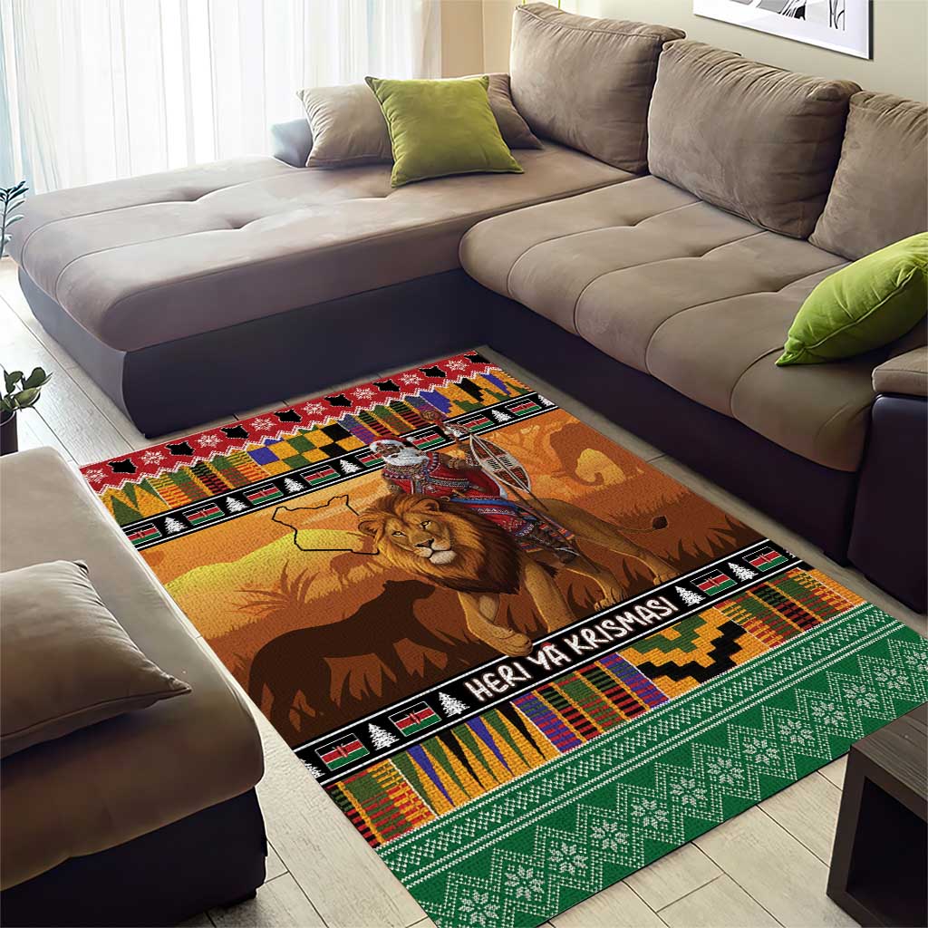 Afro Christmas in Kenya Safari Area Rug Black Santa Riding Lion - African Pride