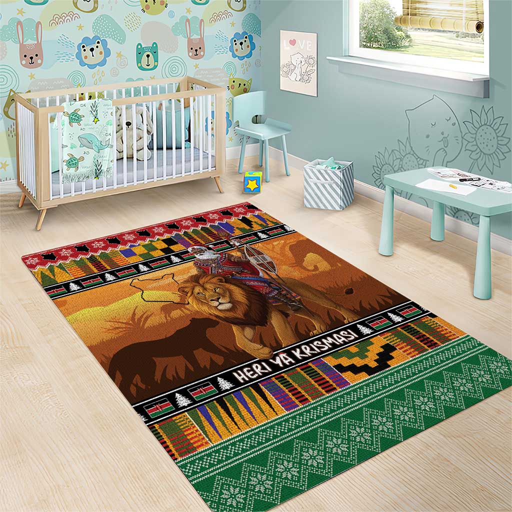 Afro Christmas in Kenya Safari Area Rug Black Santa Riding Lion - African Pride