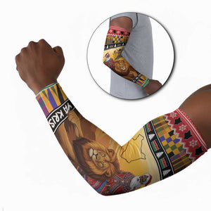 Kenya Safari Christmas Arm Sleeves Black Santa Riding Lion - Heri ya Krismasi