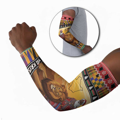 Kenya Safari Christmas Arm Sleeves Black Santa Riding Lion - Heri ya Krismasi