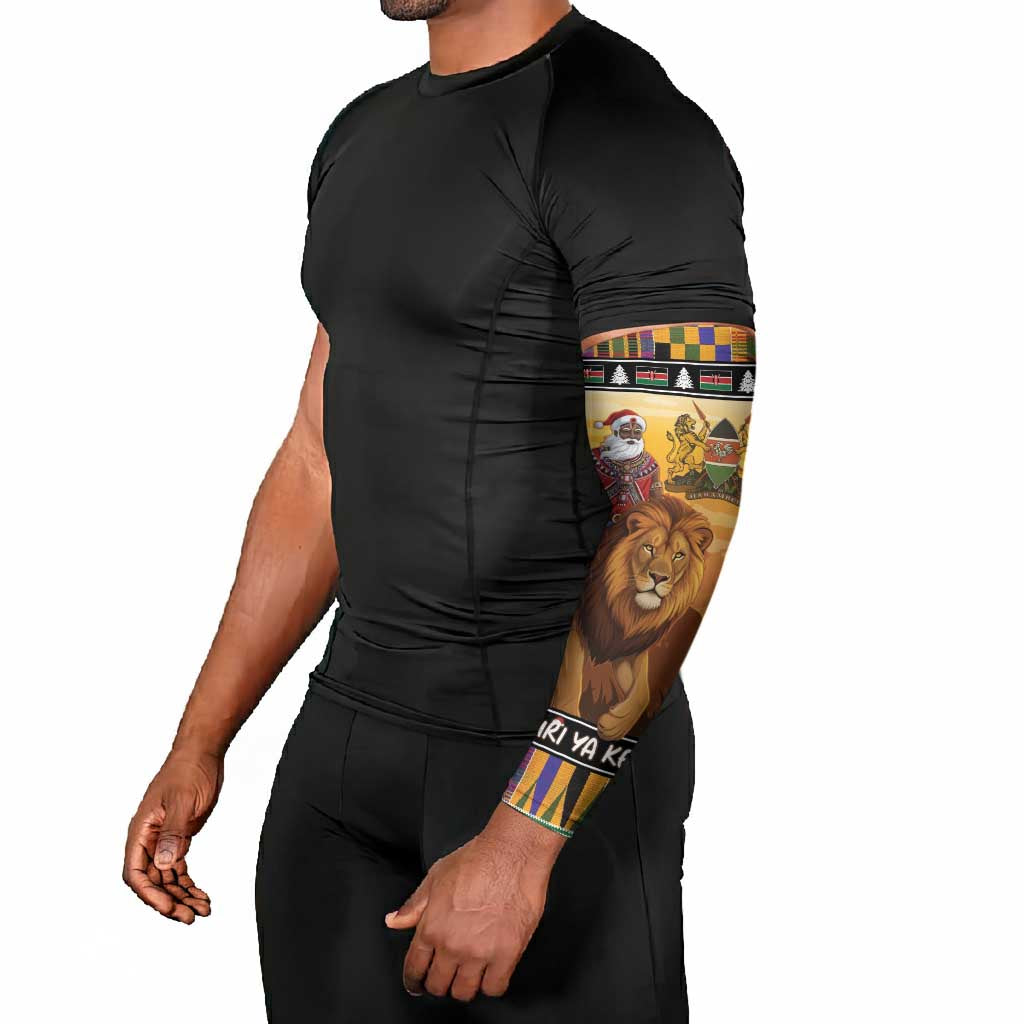 Kenya Safari Christmas Arm Sleeves Black Santa Riding Lion - Heri ya Krismasi