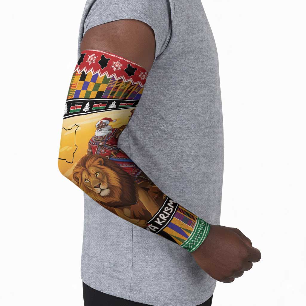 Kenya Safari Christmas Arm Sleeves Black Santa Riding Lion - Heri ya Krismasi