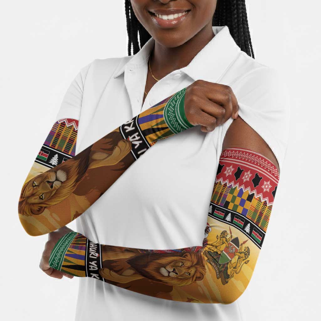 Kenya Safari Christmas Arm Sleeves Black Santa Riding Lion - Heri ya Krismasi