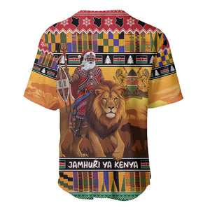 Afro Christmas in Kenya Safari Baseball Jersey Black Santa Riding Lion - African Pride