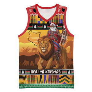 Afro Christmas in Kenya Safari Basketball Jersey Black Santa Riding Lion - African Pride