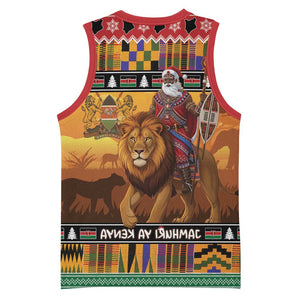 Afro Christmas in Kenya Safari Basketball Jersey Black Santa Riding Lion - African Pride