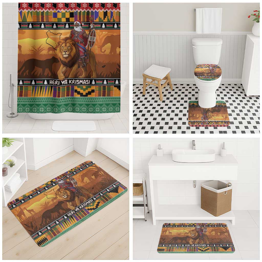 Kenya Safari Christmas Bathroom Set Black Santa Riding Lion - Heri ya Krismasi