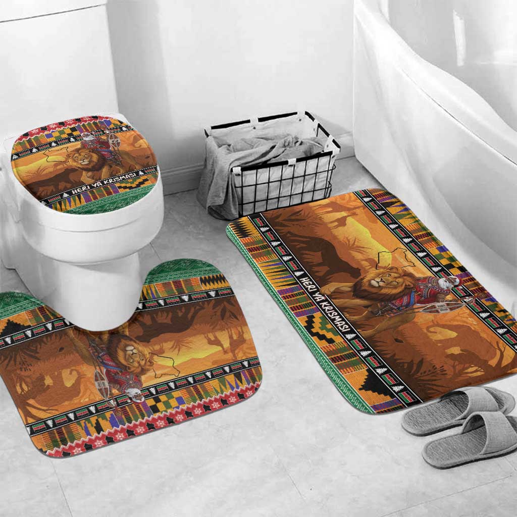 Kenya Safari Christmas Bathroom Set Black Santa Riding Lion - Heri ya Krismasi