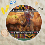 Afro Christmas in Kenya Safari Beach Blanket Black Santa Riding Lion - African Pride