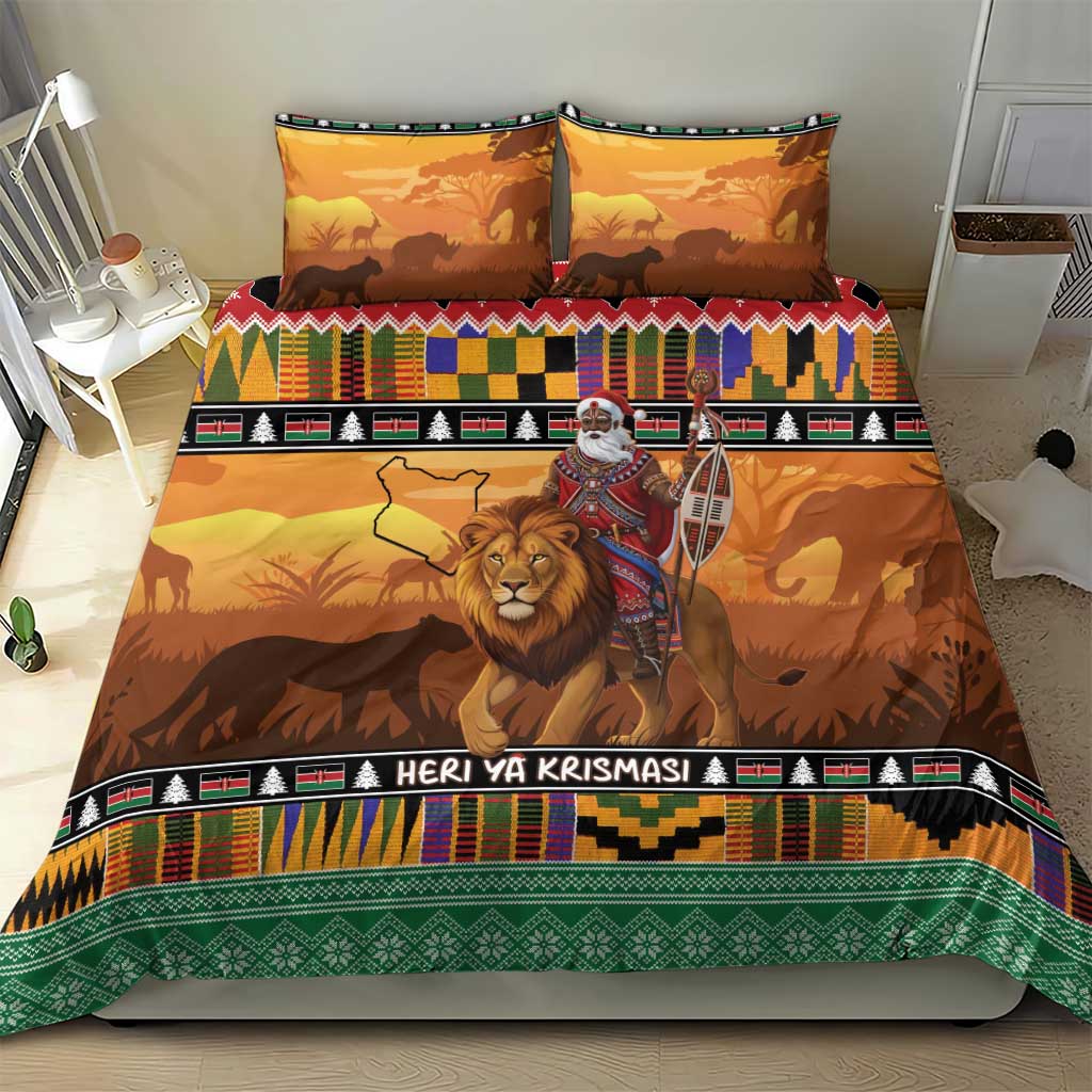 Afro Christmas in Kenya Safari Bedding Set Black Santa Riding Lion - African Pride
