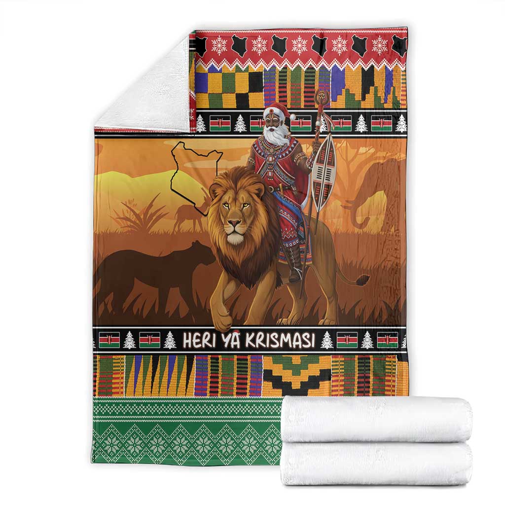 Afro Christmas in Kenya Safari Blanket Black Santa Riding Lion - African Pride