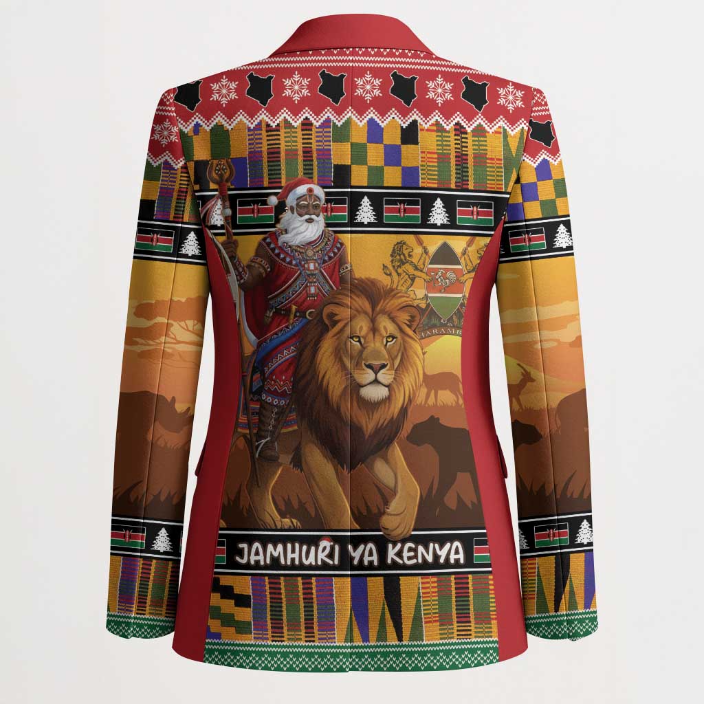 Kenya Safari Christmas Blazer Black Santa Riding Lion - Heri ya Krismasi
