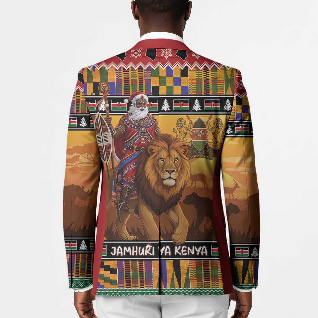 Kenya Safari Christmas Blazer Black Santa Riding Lion - Heri ya Krismasi