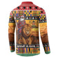 Kenya Safari Christmas Button Sweatshirt Black Santa Riding Lion - Heri ya Krismasi