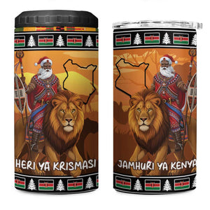 Afro Christmas in Kenya Safari 4 in 1 Can Cooler Tumbler Black Santa Riding Lion - African Pride