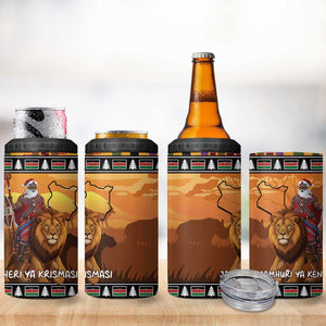 Afro Christmas in Kenya Safari 4 in 1 Can Cooler Tumbler Black Santa Riding Lion - African Pride