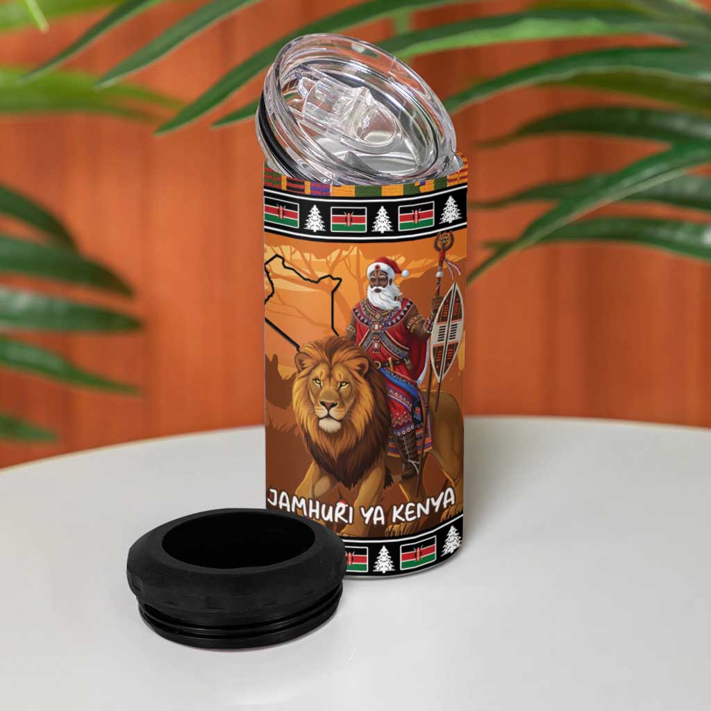 Afro Christmas in Kenya Safari 4 in 1 Can Cooler Tumbler Black Santa Riding Lion - African Pride