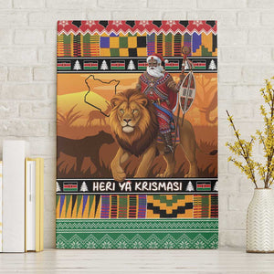Afro Christmas in Kenya Safari Canvas Wall Art Black Santa Riding Lion - African Pride