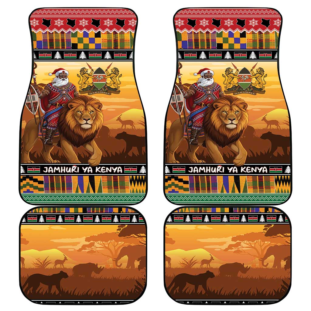 Afro Christmas in Kenya Safari Car Mats Black Santa Riding Lion - African Pride
