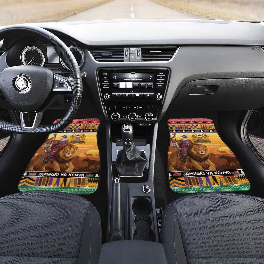 Afro Christmas in Kenya Safari Car Mats Black Santa Riding Lion - African Pride