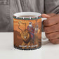 Kenya Safari Christmas Ceramic Mug Black Santa Riding Lion - Heri ya Krismasi