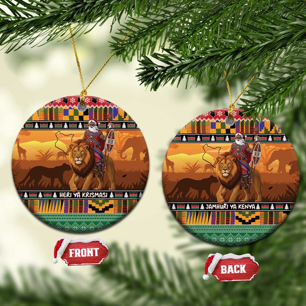 Afro Christmas in Kenya Safari Ceramic Ornament Black Santa Riding Lion - African Pride