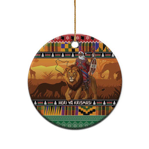 Afro Christmas in Kenya Safari Ceramic Ornament Black Santa Riding Lion - African Pride