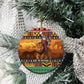 Afro Christmas in Kenya Safari Ceramic Ornament Black Santa Riding Lion - African Pride