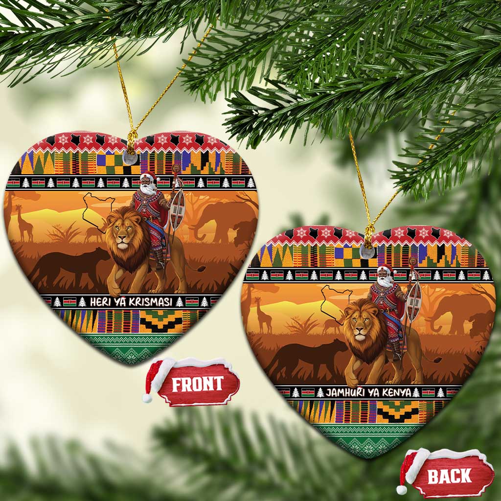 Afro Christmas in Kenya Safari Ceramic Ornament Black Santa Riding Lion - African Pride