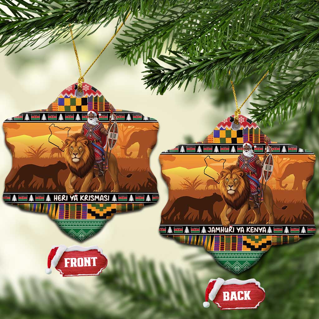 Afro Christmas in Kenya Safari Ceramic Ornament Black Santa Riding Lion - African Pride