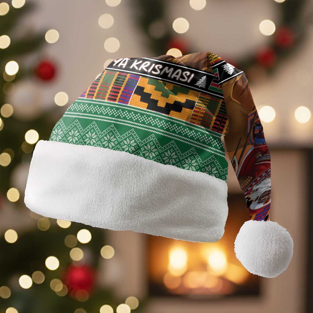 Afro Christmas in Kenya Safari Christmas Santa Hat Black Santa Riding Lion - African Pride
