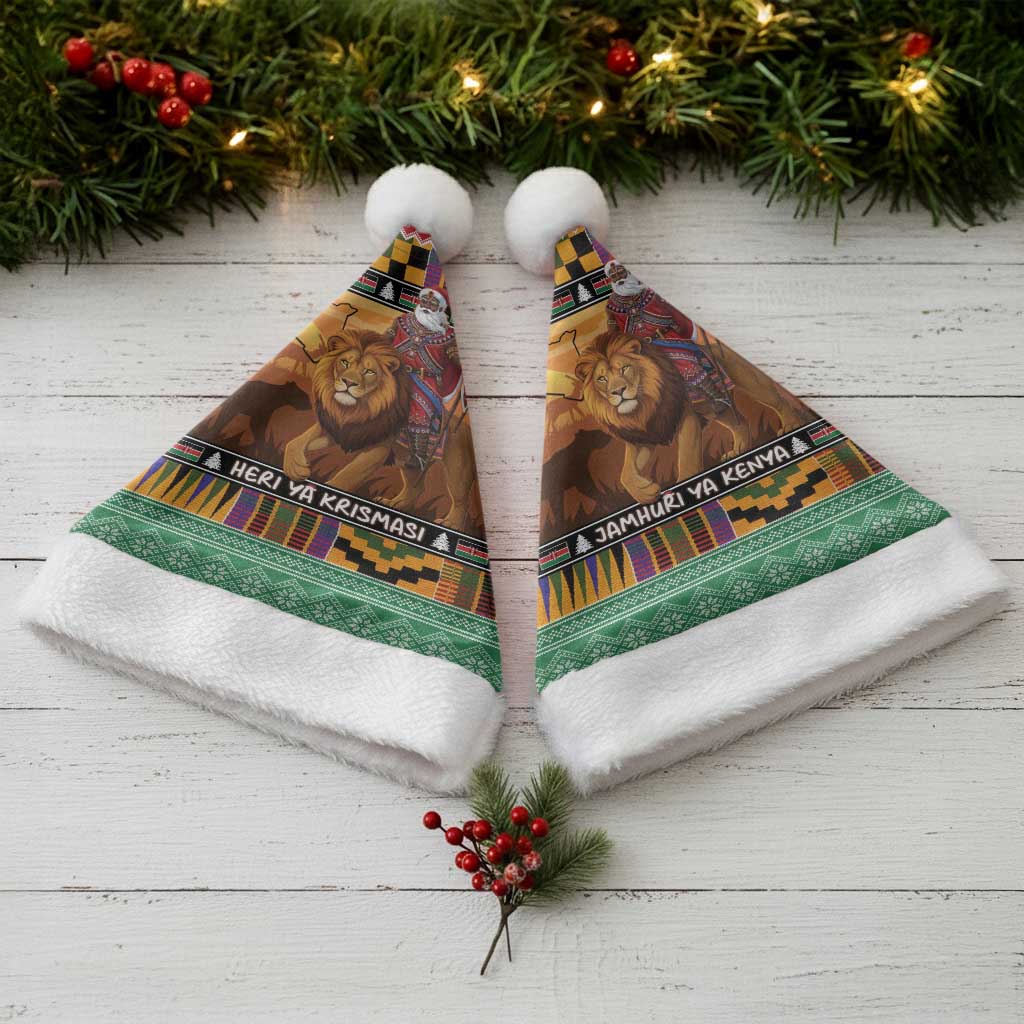 Afro Christmas in Kenya Safari Christmas Santa Hat Black Santa Riding Lion - African Pride