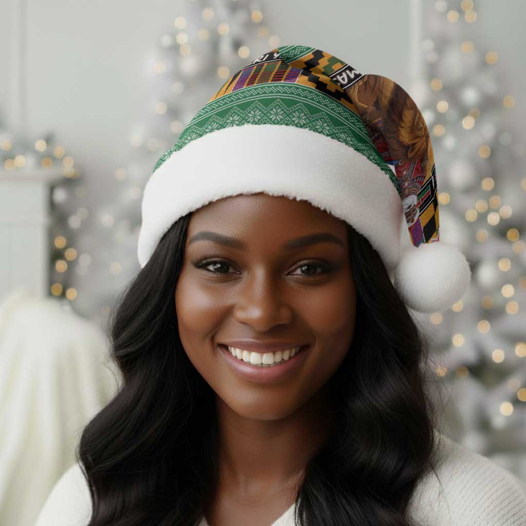 Afro Christmas in Kenya Safari Christmas Santa Hat Black Santa Riding Lion - African Pride