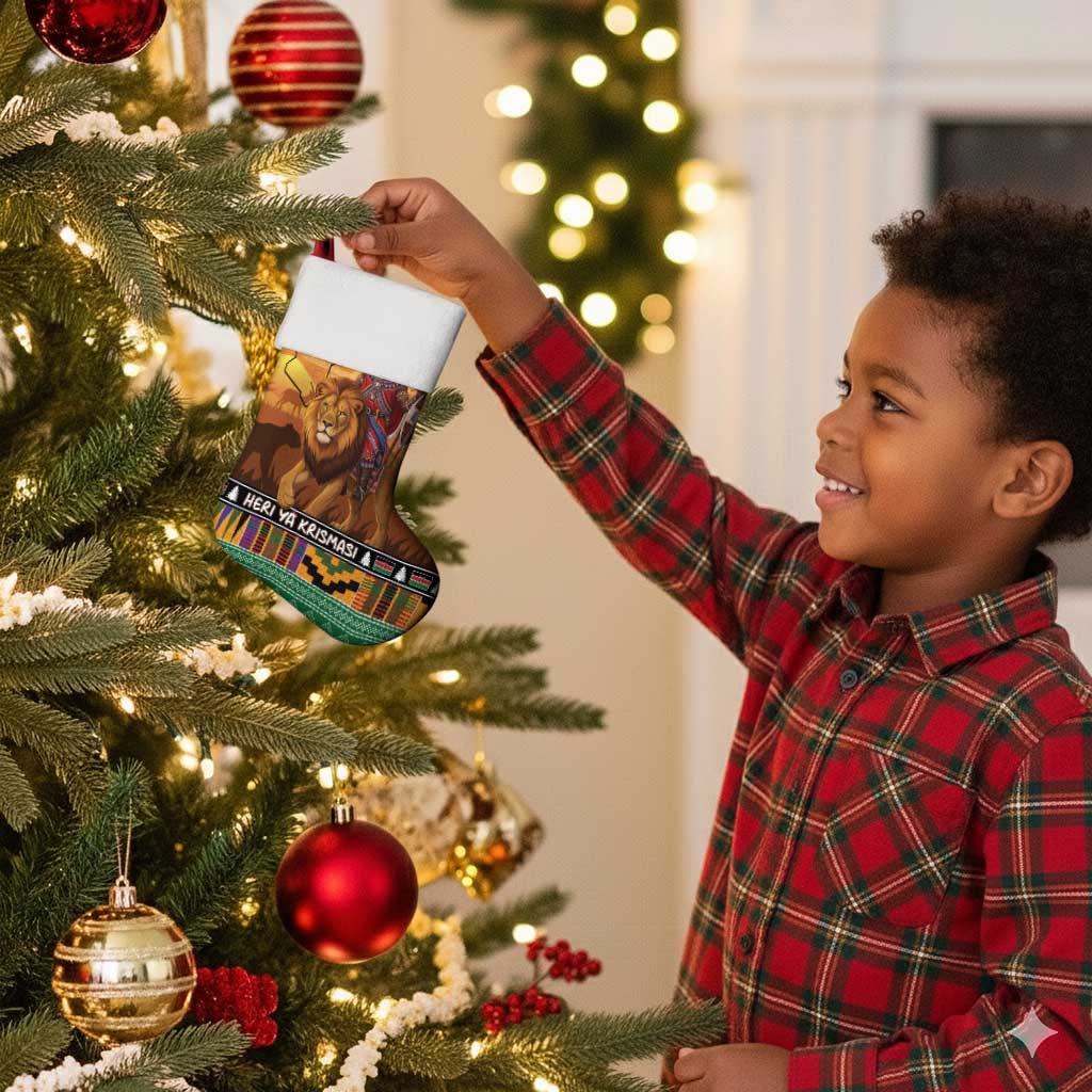 Afro Christmas in Kenya Safari Christmas Stocking Black Santa Riding Lion - African Pride