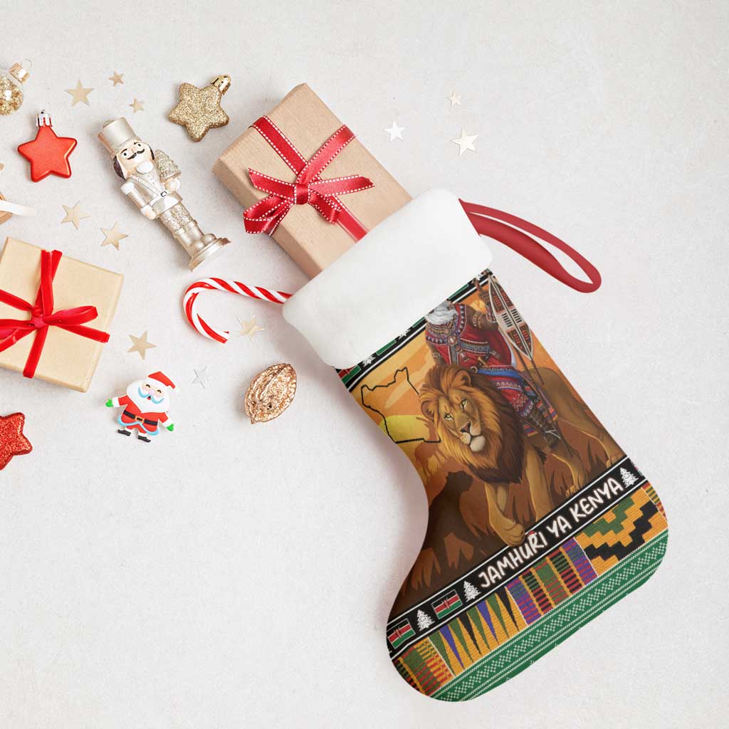 Afro Christmas in Kenya Safari Christmas Stocking Black Santa Riding Lion - African Pride