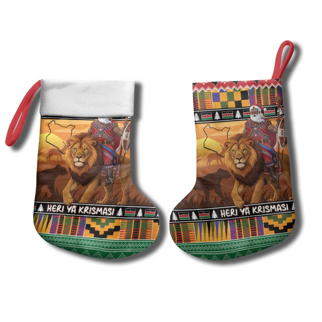 Afro Christmas in Kenya Safari Christmas Stocking Black Santa Riding Lion - African Pride