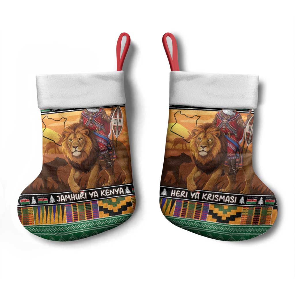 Afro Christmas in Kenya Safari Christmas Stocking Black Santa Riding Lion - African Pride