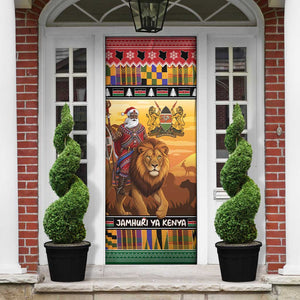Kenya Safari Christmas Door Cover Black Santa Riding Lion - Heri ya Krismasi